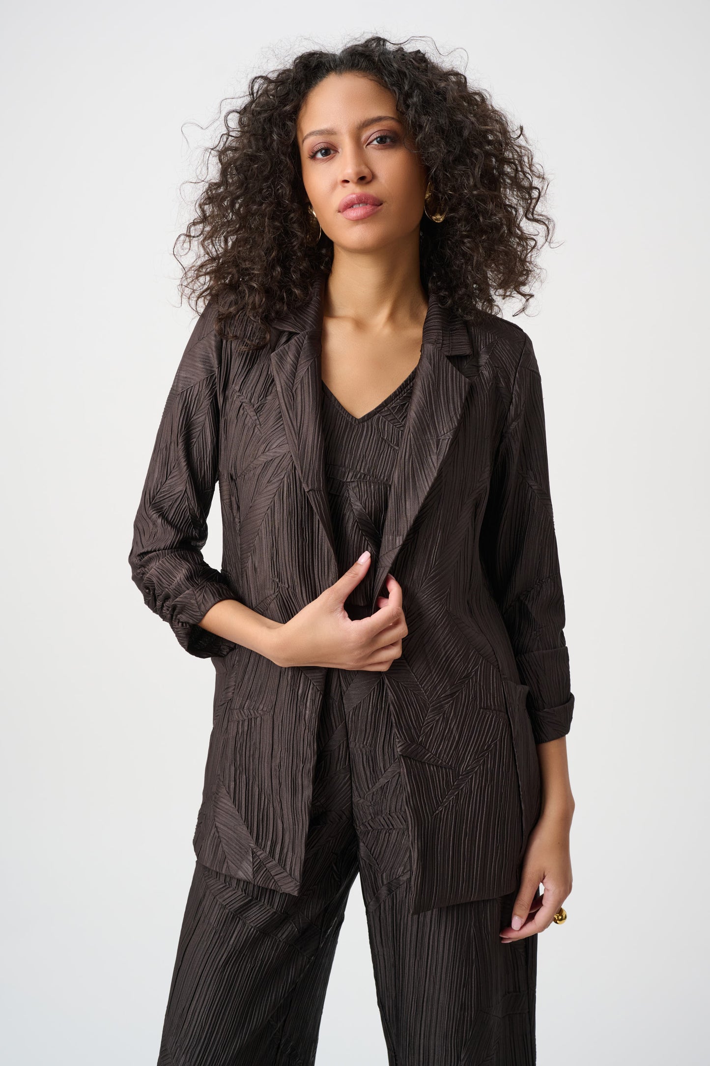 Joseph Ribkoff Pleated Satin Three Piece Set Mocha 263050/263051/263052