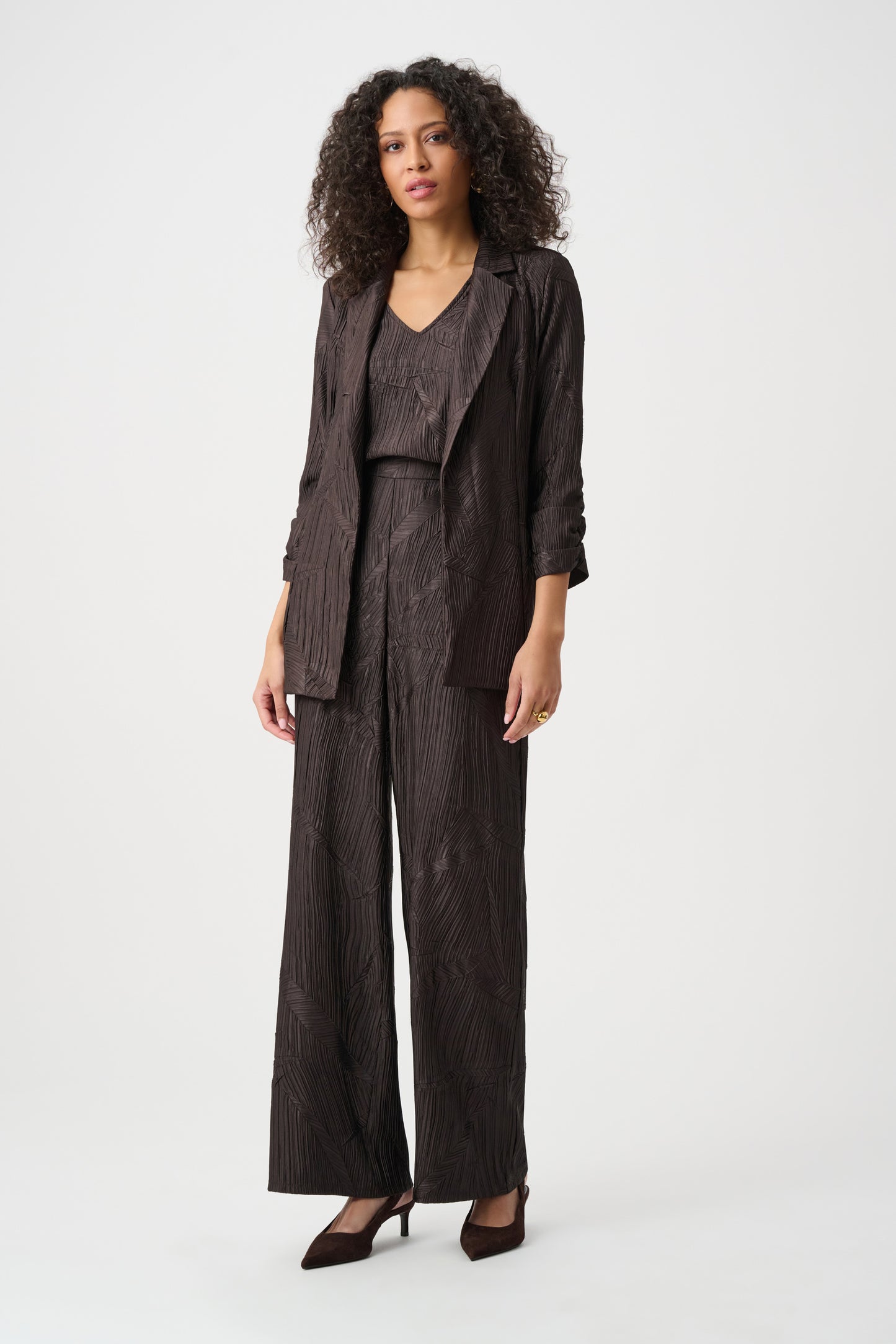 Joseph Ribkoff Pleated Satin Three Piece Set Mocha 263050/263051/263052