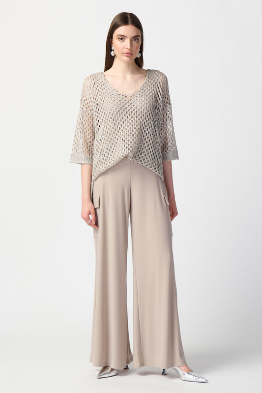Joseph Ribkoff Silky Knit Wide-Leg Cargo Pants Dune 241011-3976