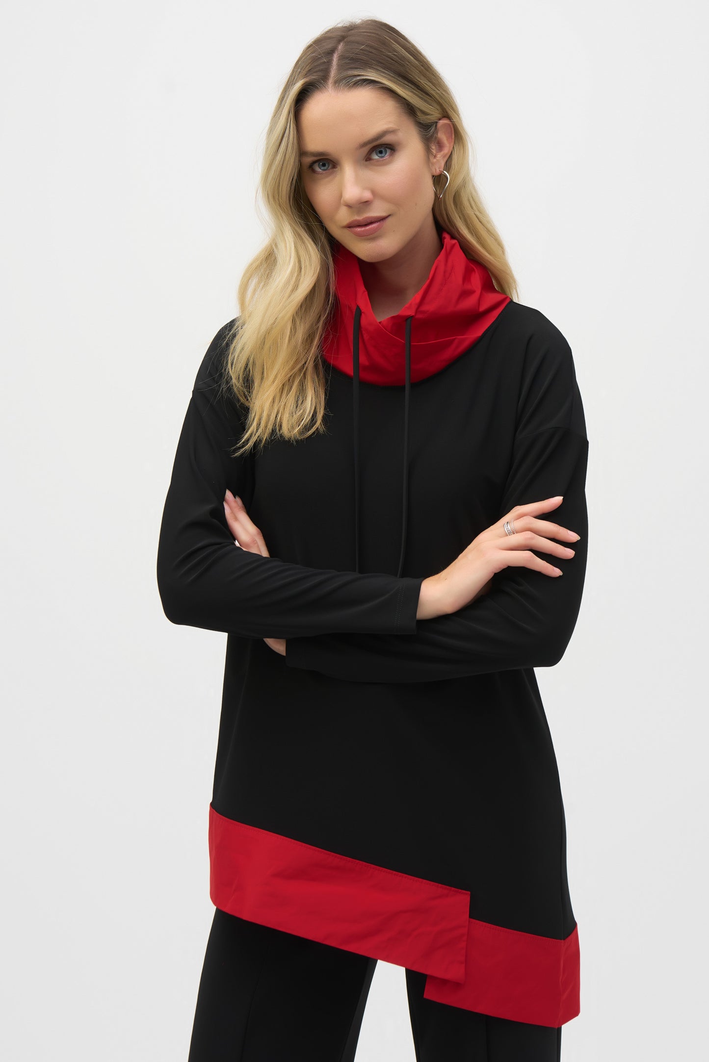 Joseph Ribkoff Silky Knit And Memory Asymmetrical Tunic Black/Lipstick Red 244234-3254