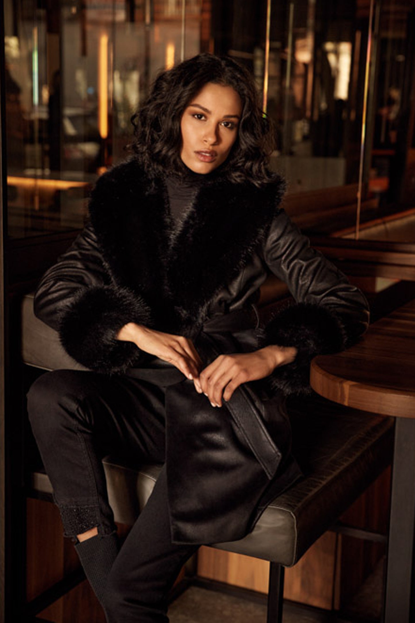 Joseph Ribkoff Faux Fur Trim Coat Black 223918-11