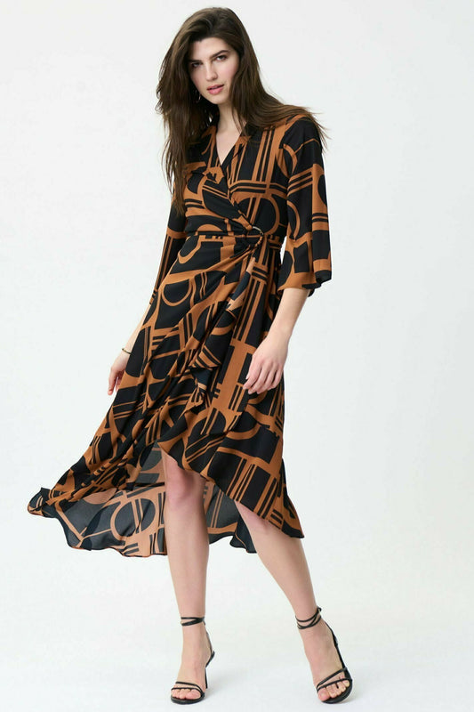 Joseph Ribkoff Abstract Print Wrap Dress Maple/Black 224086-3902