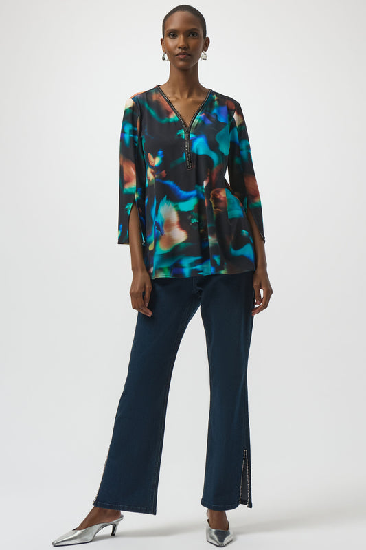 Joseph Ribkoff Silky Knit Abstract Print Fit and Flare Tunic Black/Multi 254204-178