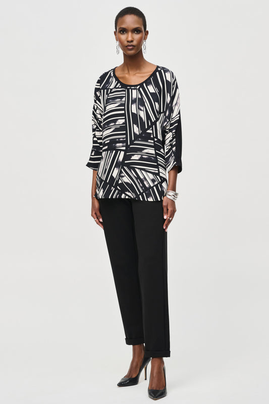 Joseph Ribkoff Woven Abstract Print Top Black/Multi 243331-178