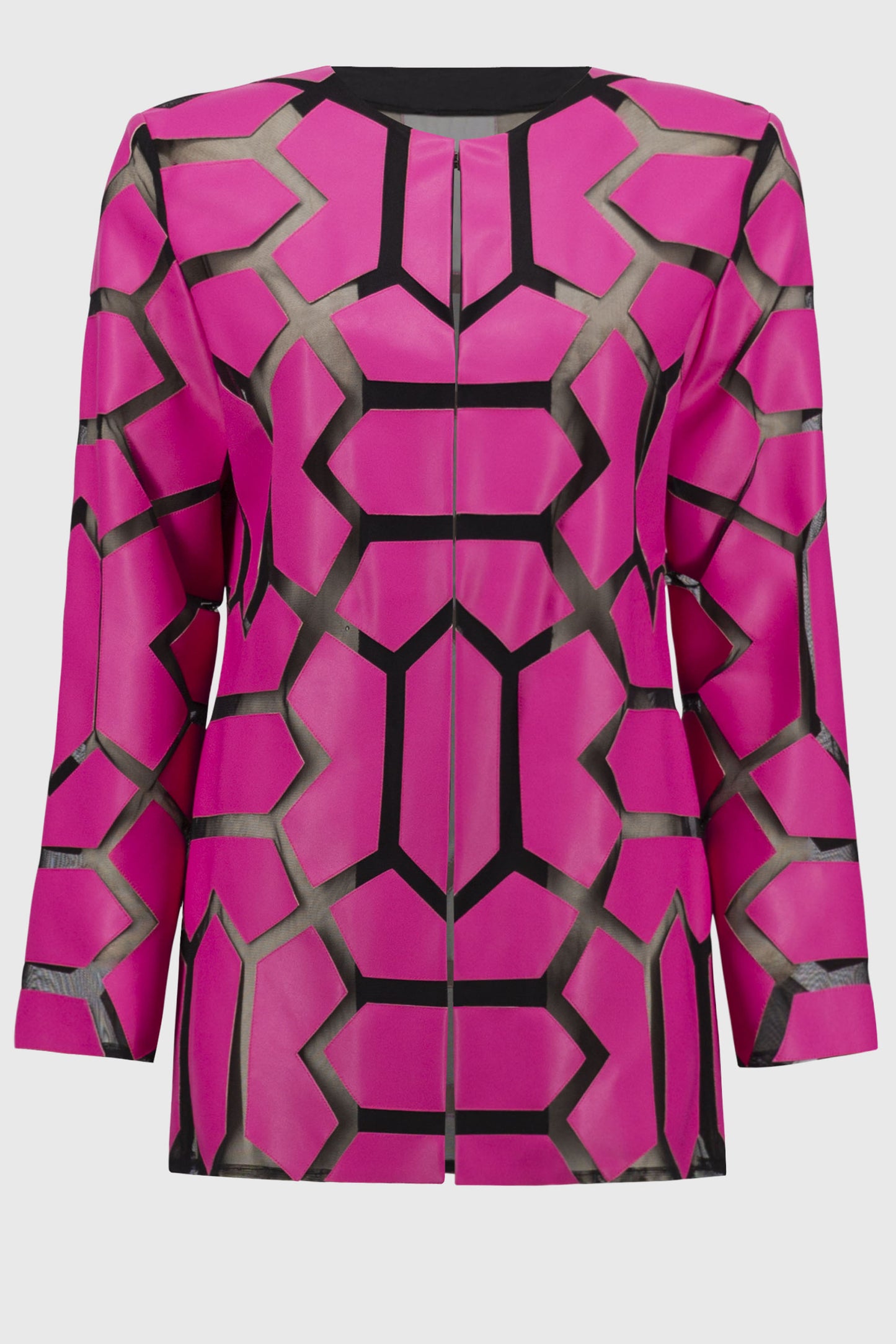 Joseph Ribkoff Laser-Cut Leatherette on Mesh Jacket - Geranium/Black - 241905-4397