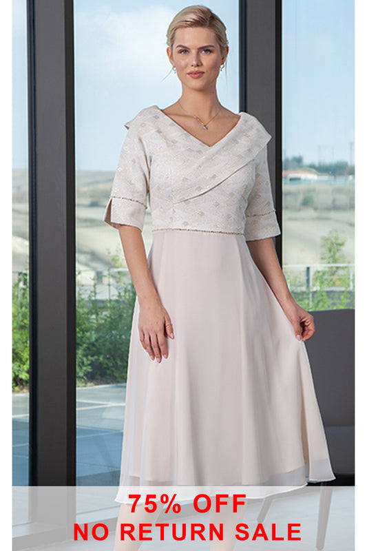 Lizabella Textured Diamanté Detail Dress Gold L-20SS-2045-02