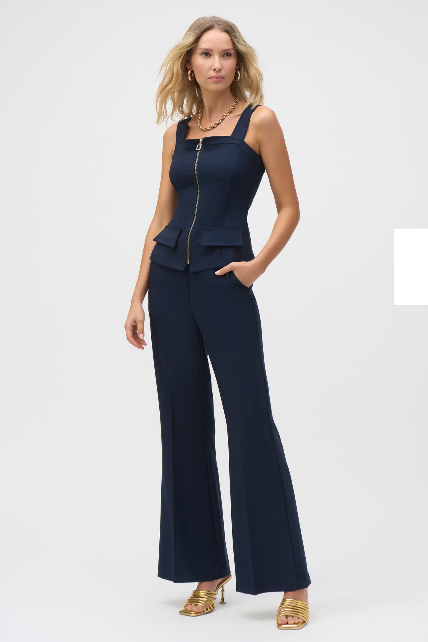 Joseph Ribkoff Lux Twill Bustier Fitted Top Midnight Blue 252225-2166