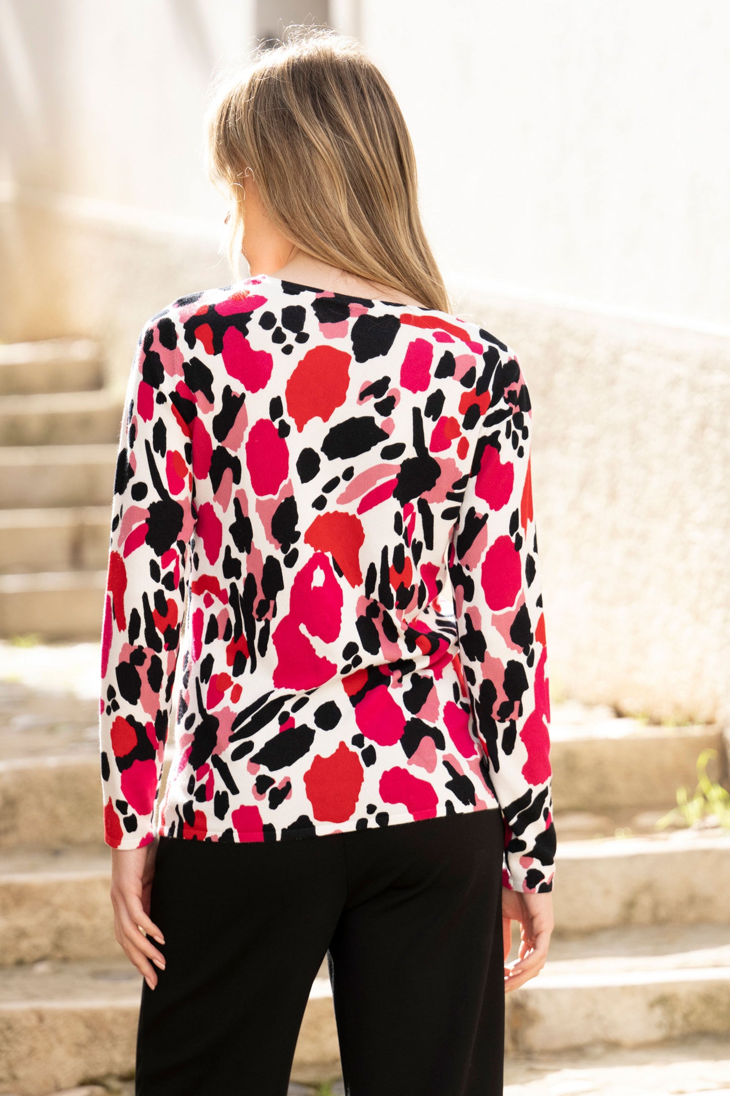 Marble Bold Abstract Print Top Fuchsia 7994-126