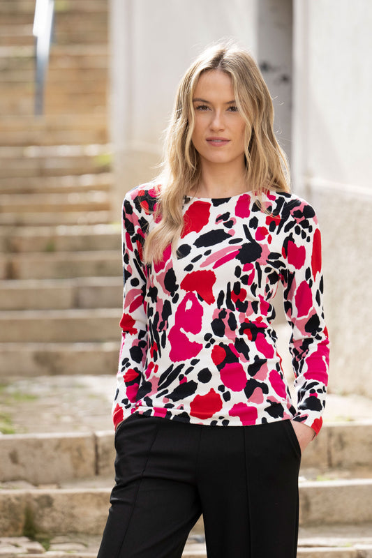 Marble Bold Abstract Print Top Fuchsia 7994-126