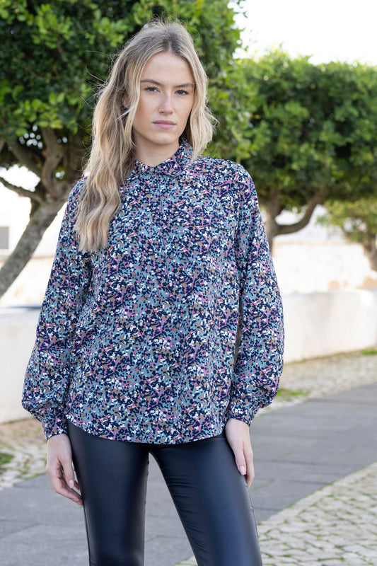 Marble Speckled Blouse Grey/Teal 8156-223