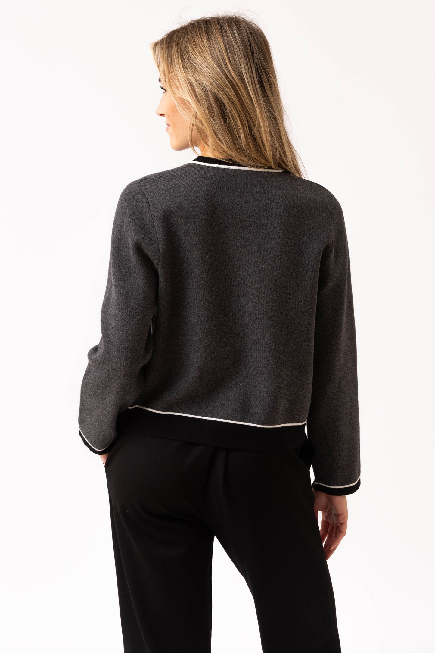 Marble Two-Tone Cardigan - Charcoal - 8108-105