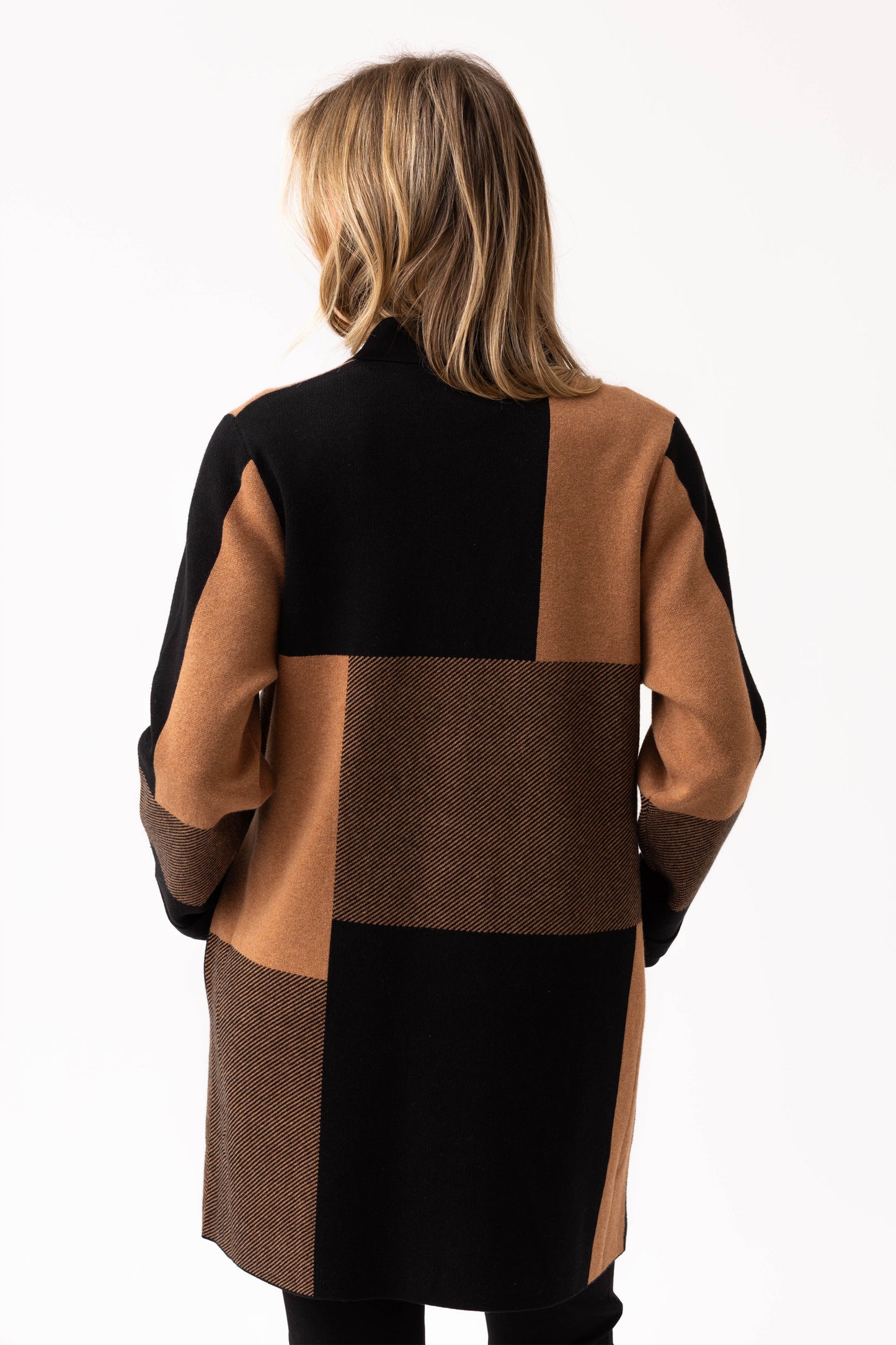 Marble Large Checked Cardigan - Tan/Black - 8110-208