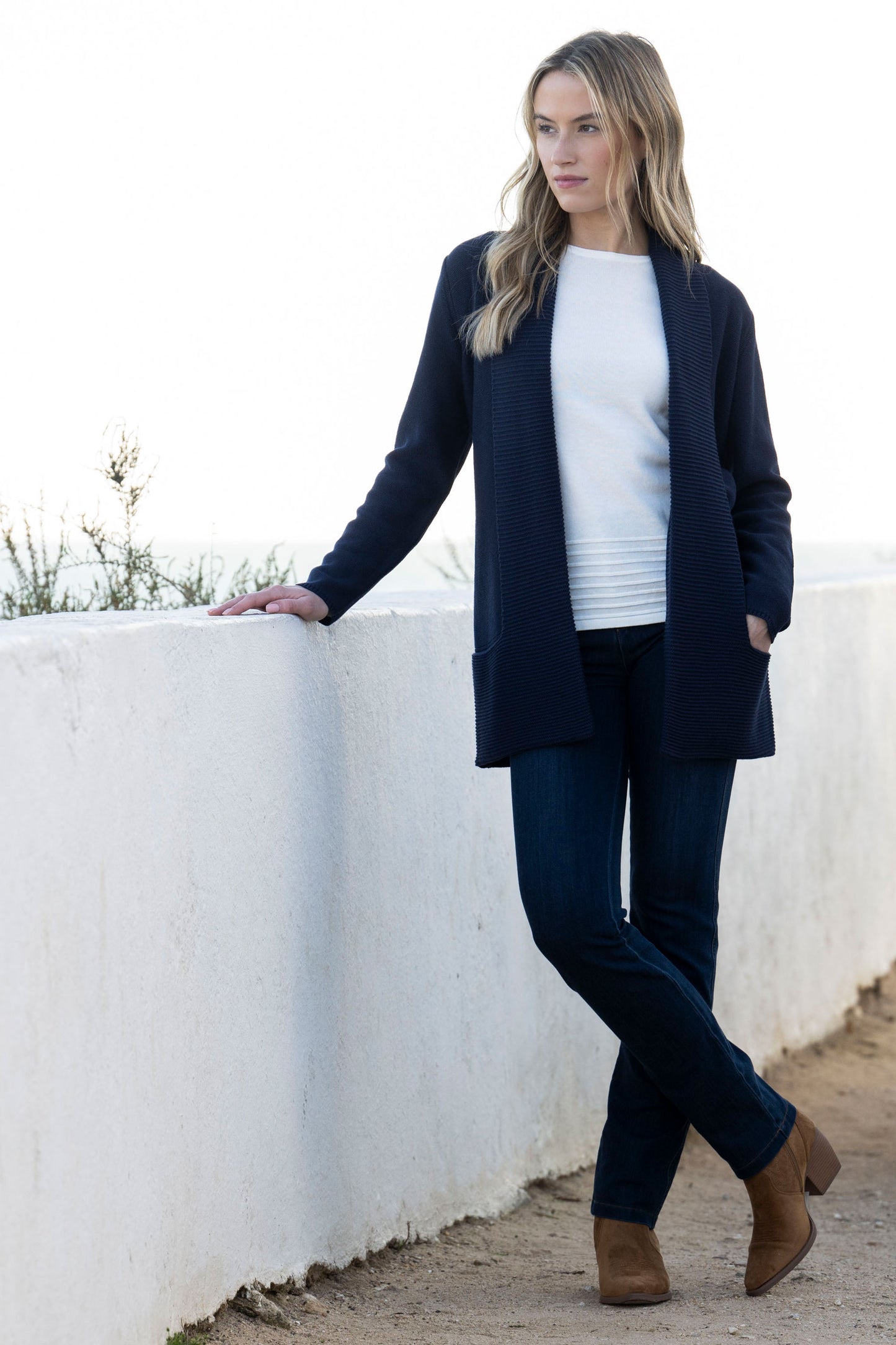 Marble Ribbed Pocket Detailed Cardigan - Navy - 6391-103