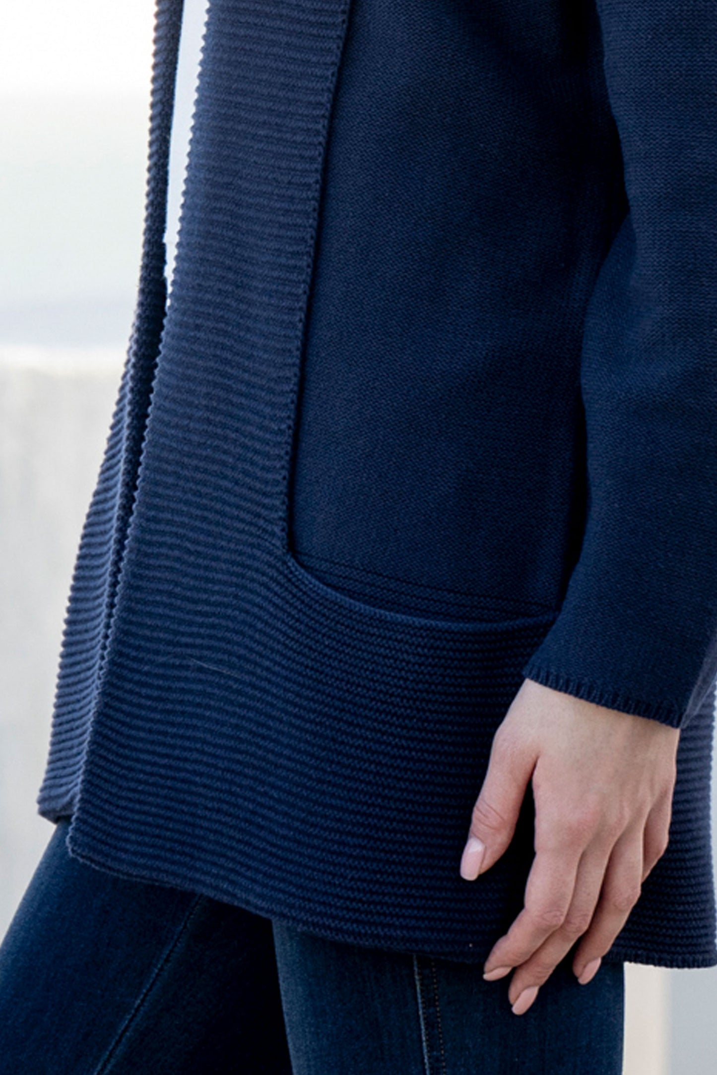Marble Ribbed Pocket Detailed Cardigan - Navy - 6391-103