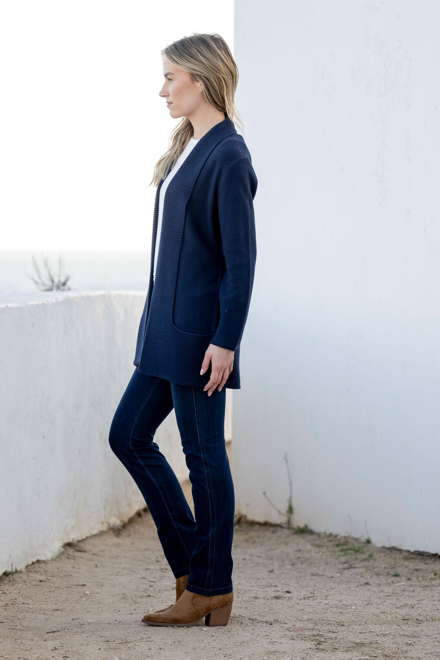 Marble Ribbed Pocket Detailed Cardigan - Navy - 6391-103