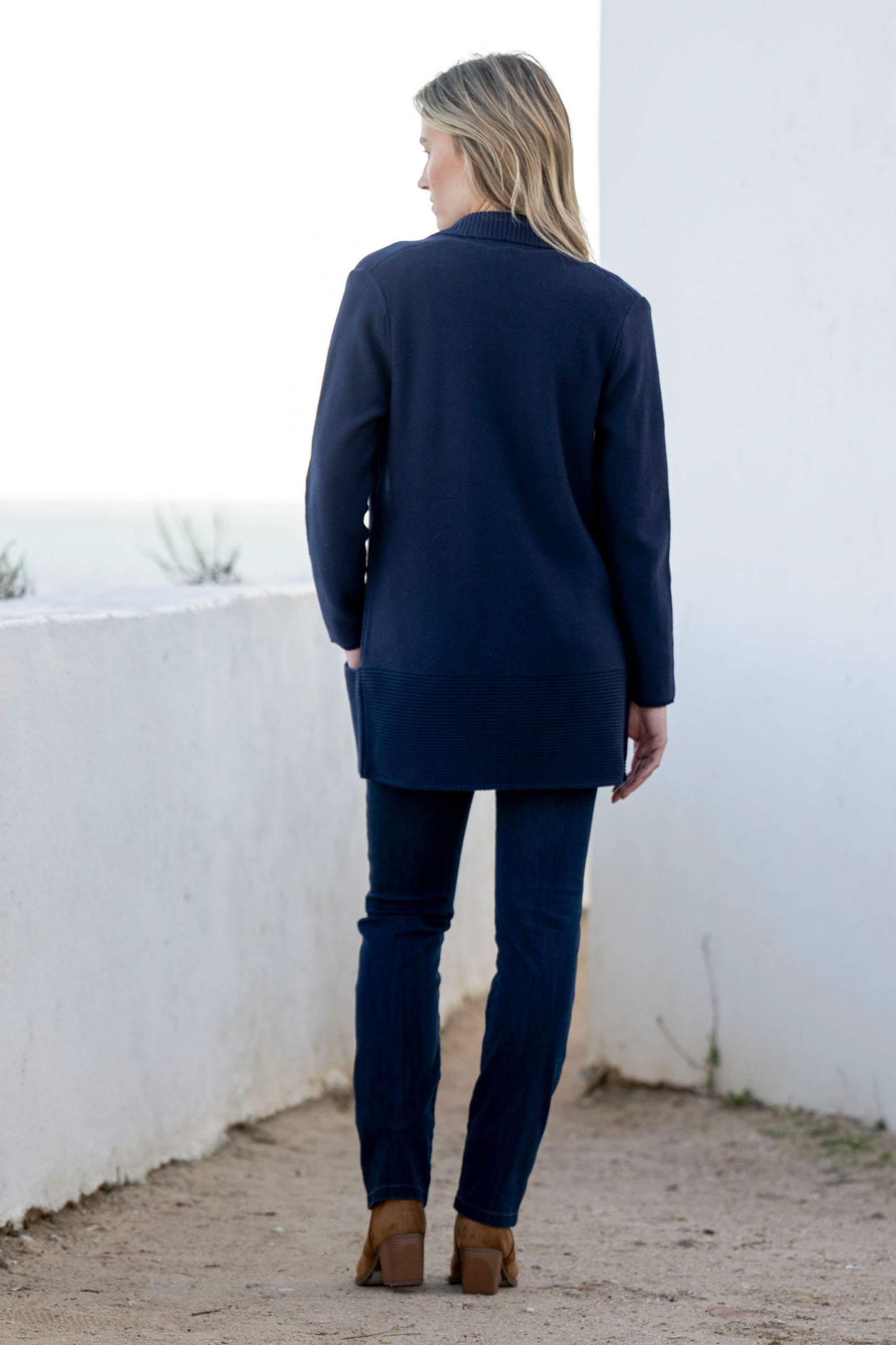 Marble Ribbed Pocket Detailed Cardigan - Navy - 6391-103