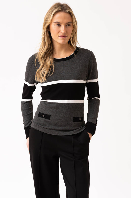 Marble Bold Striped Sweater Charcoal 7996-105