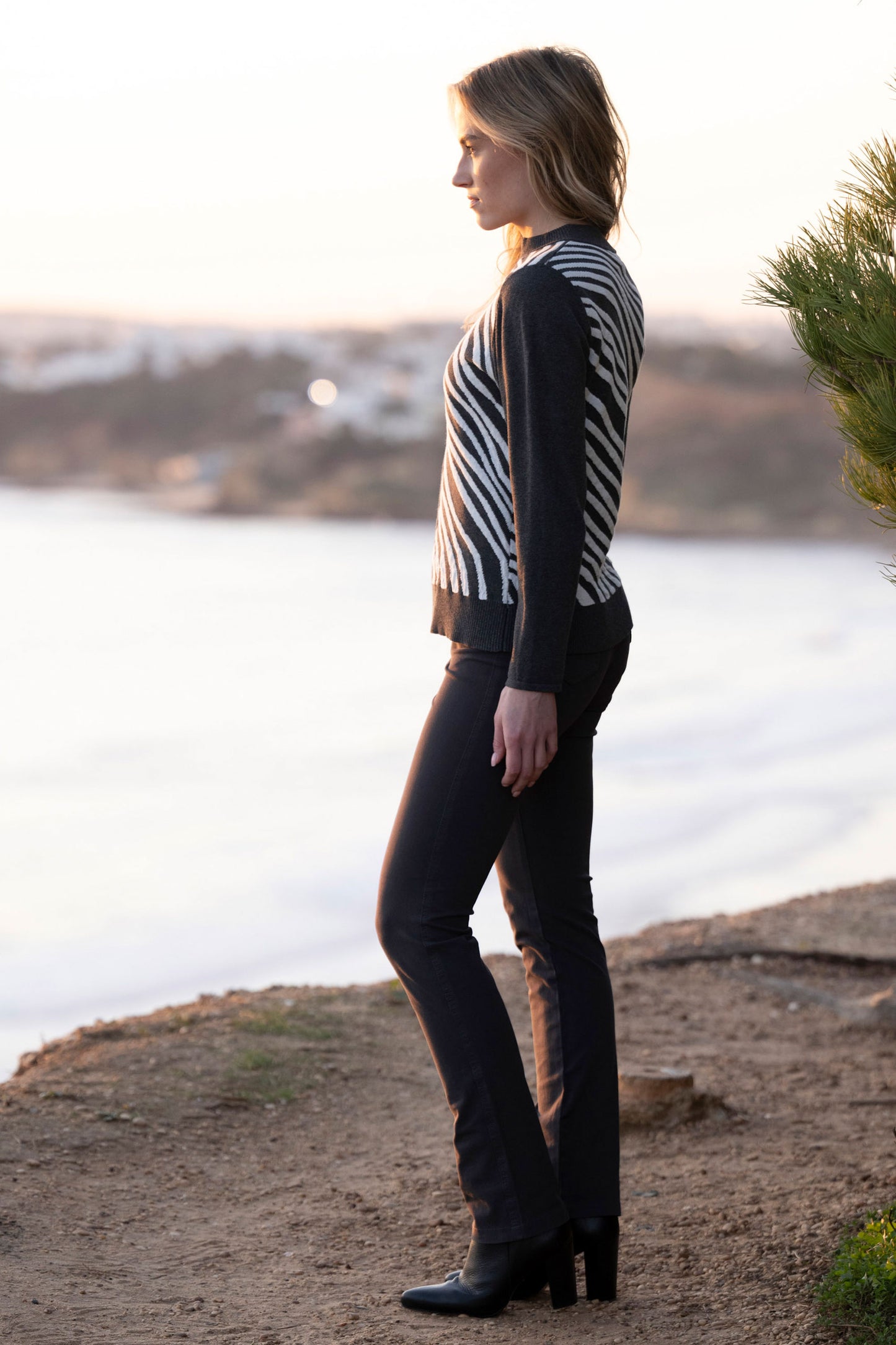 Marble Illusion Knit Cardigan - Charcoal - 8034-105