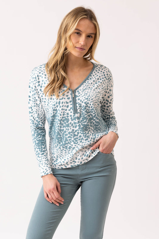Marble Zip Detailed Sweater Grey/Teal 7995-223