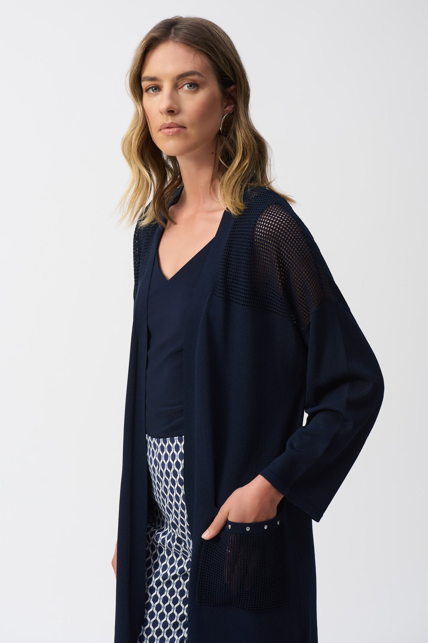 Joseph Ribkoff Sweater Knit Cover-Up With Pointelle Detail Midnight Blue 251926-2166