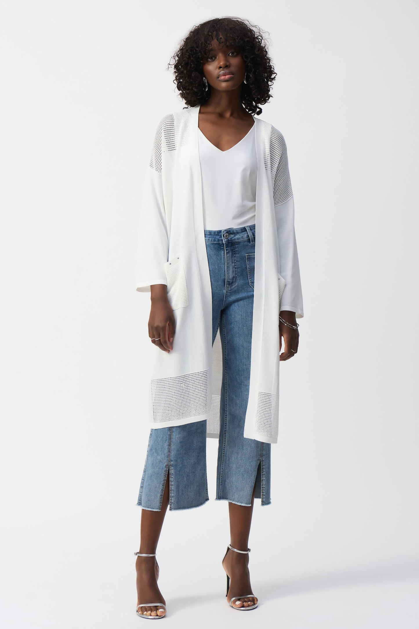 Joseph Ribkoff Sweater Knit Cover-Up With Pointelle Detail Vanilla 251926-1761