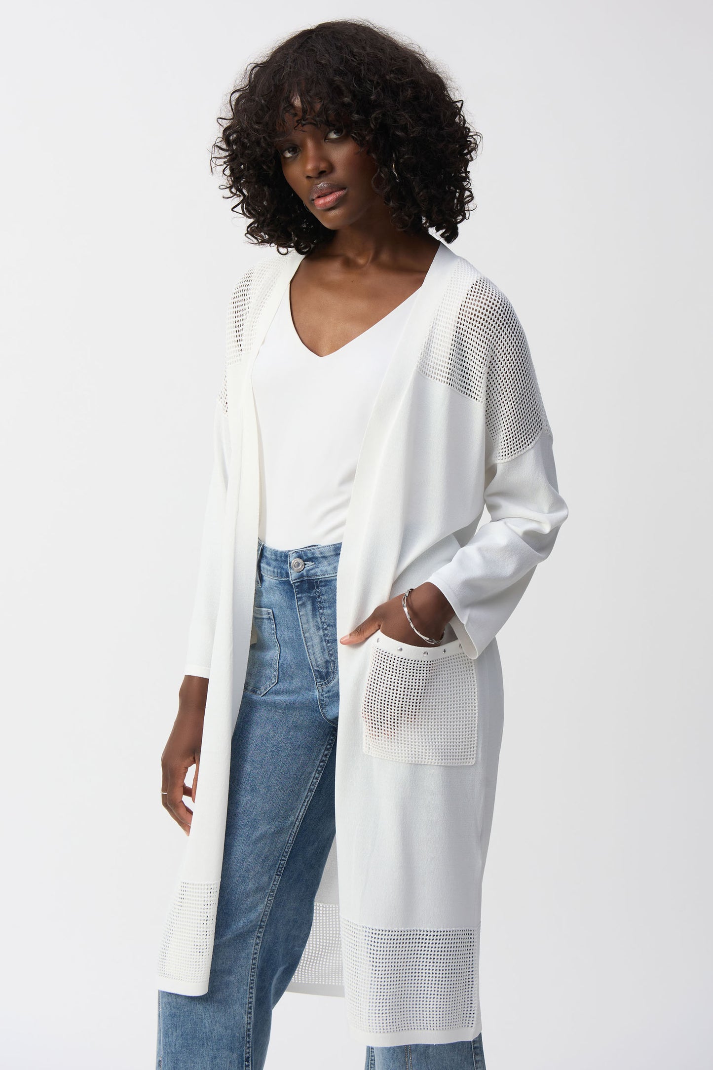 Joseph Ribkoff Sweater Knit Cover-Up With Pointelle Detail Vanilla 251926-1761