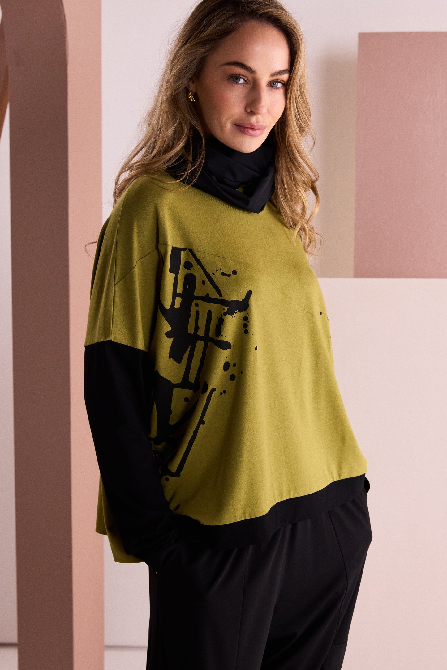 Naya Placement Print Top Avacado/Black NAW26140-539