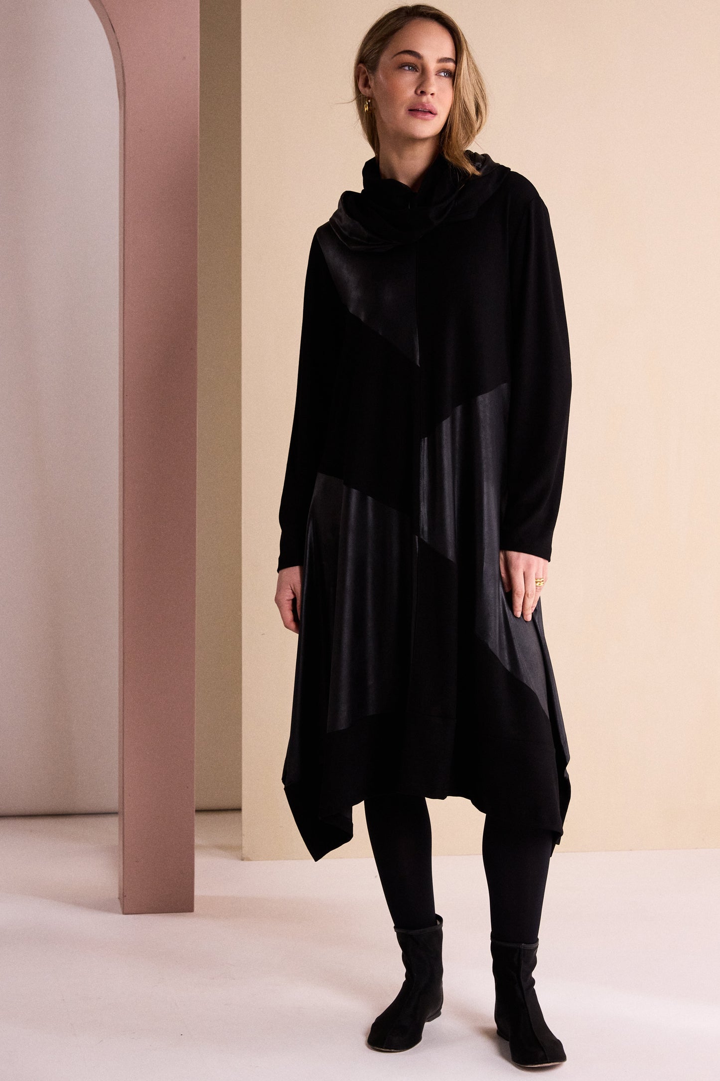Naya Dress With Leatherette Section & Neckpiece Black NAW26158-09