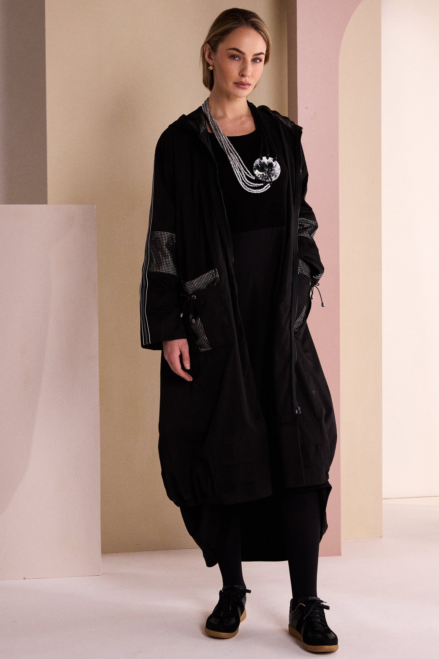 Naya Hooded Coat With Mesh Insets Black/Stone NAW26190-902
