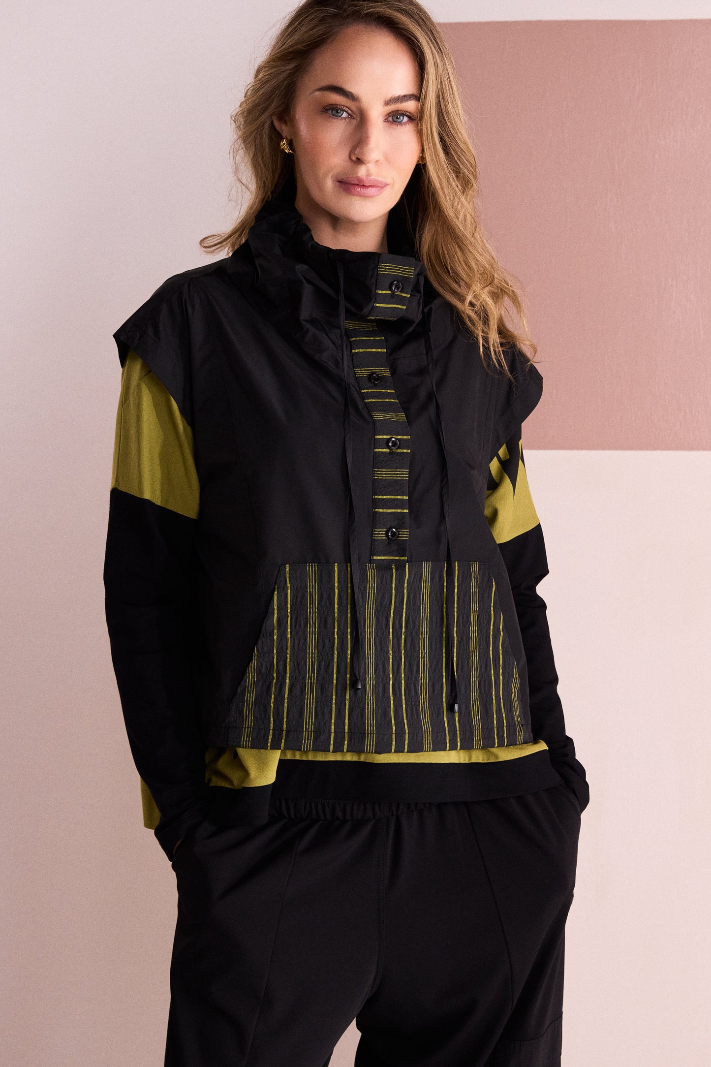 Naya Drawstring Neckline Top Black/Avocado NAW26198-953