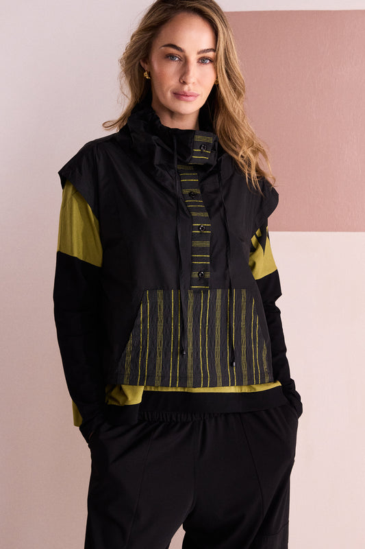 Naya Drawstring Neckline Top Black/Avocado NAW26198-953