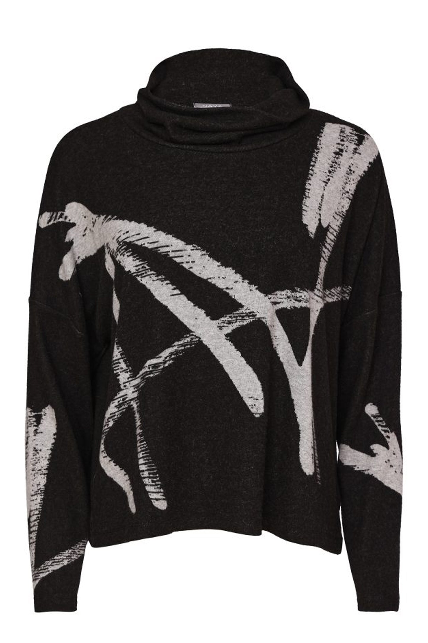 Naya Brush Stroke Print High Neck Top Black/Silver NAW26202-985