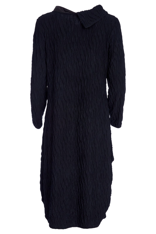 Naya Embossed knit dress with cut away collar Black NAS25231-09