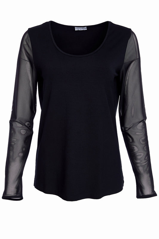 Naya Jersey Top with Mesh Sleeves  Black NAW25106-09