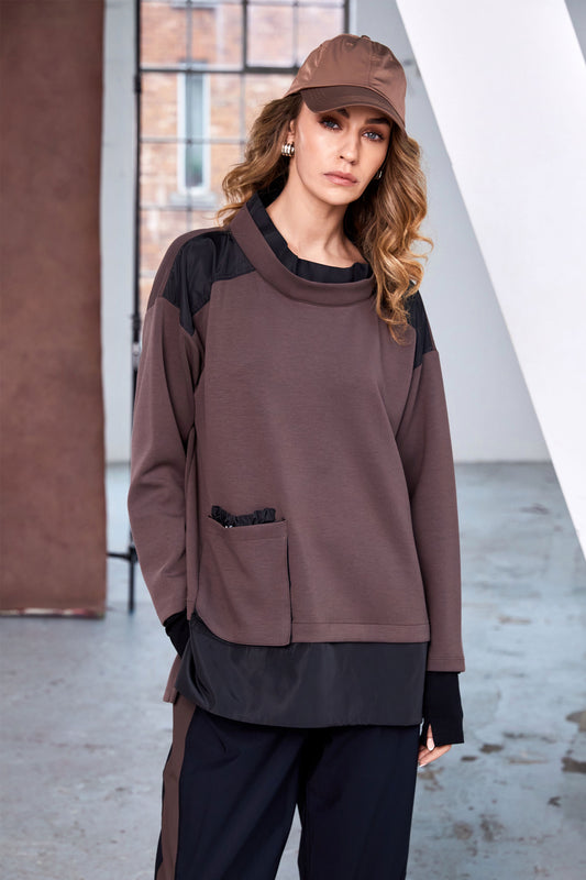Naya Soft Sweatshirt with Contrast Cocoa & Black NAW25127-739