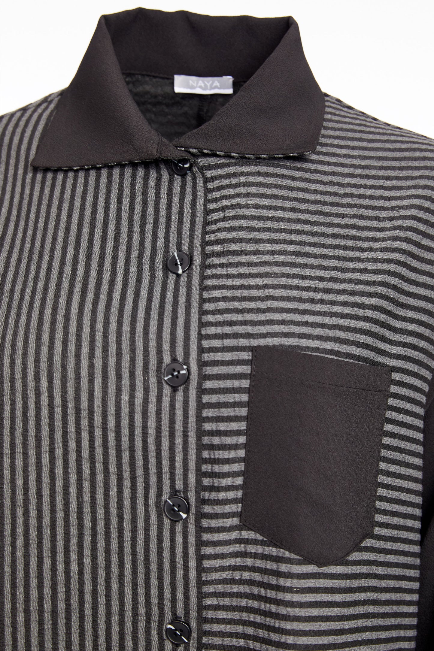Naya Stripped blouse with angled hem and contrast sleeve plus panels  Black & Grey NAW25191-908