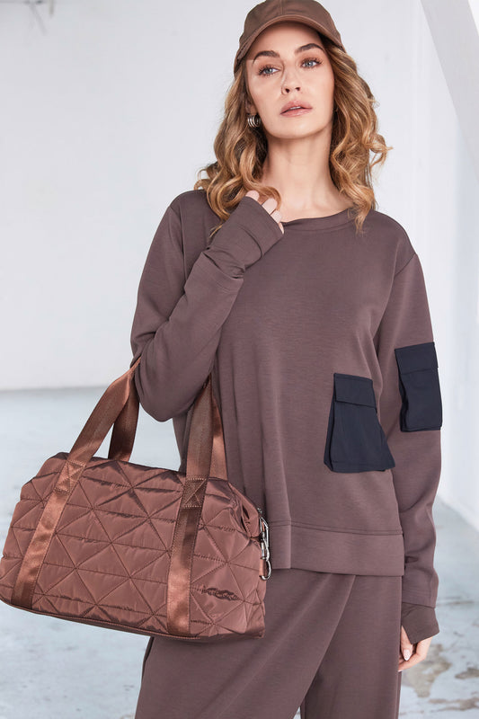 Naya Sweatshirt with Contrasting Pockets Cocoa & Black NAW25132-739