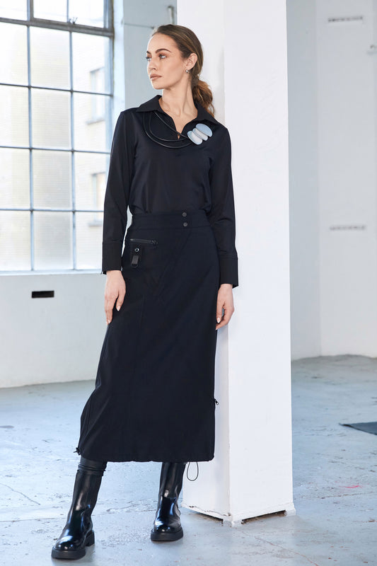 Naya panelled skirt with stud at waist and zip details Black NAW25345-09