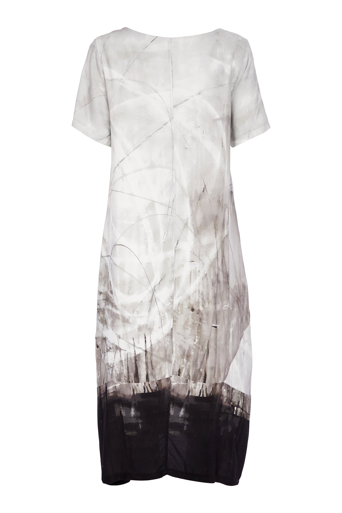 Naya Border Print Round Neck Dress Taupe NAS26306-71