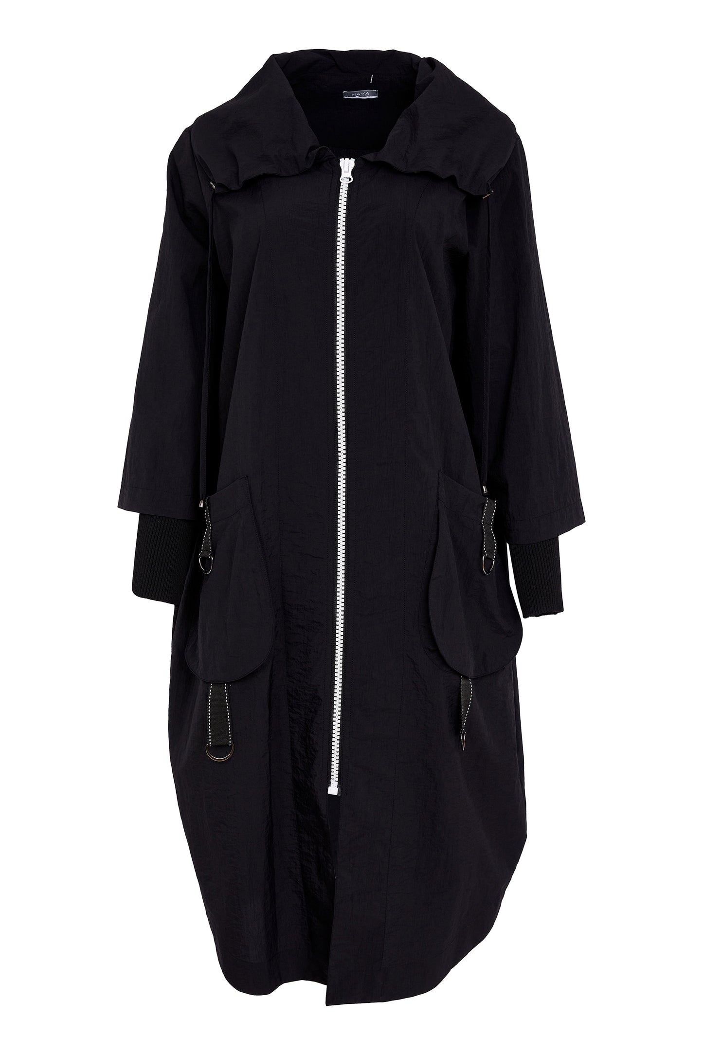 Naya Hooded Coat With D Ring Trim Black NAS26170-09