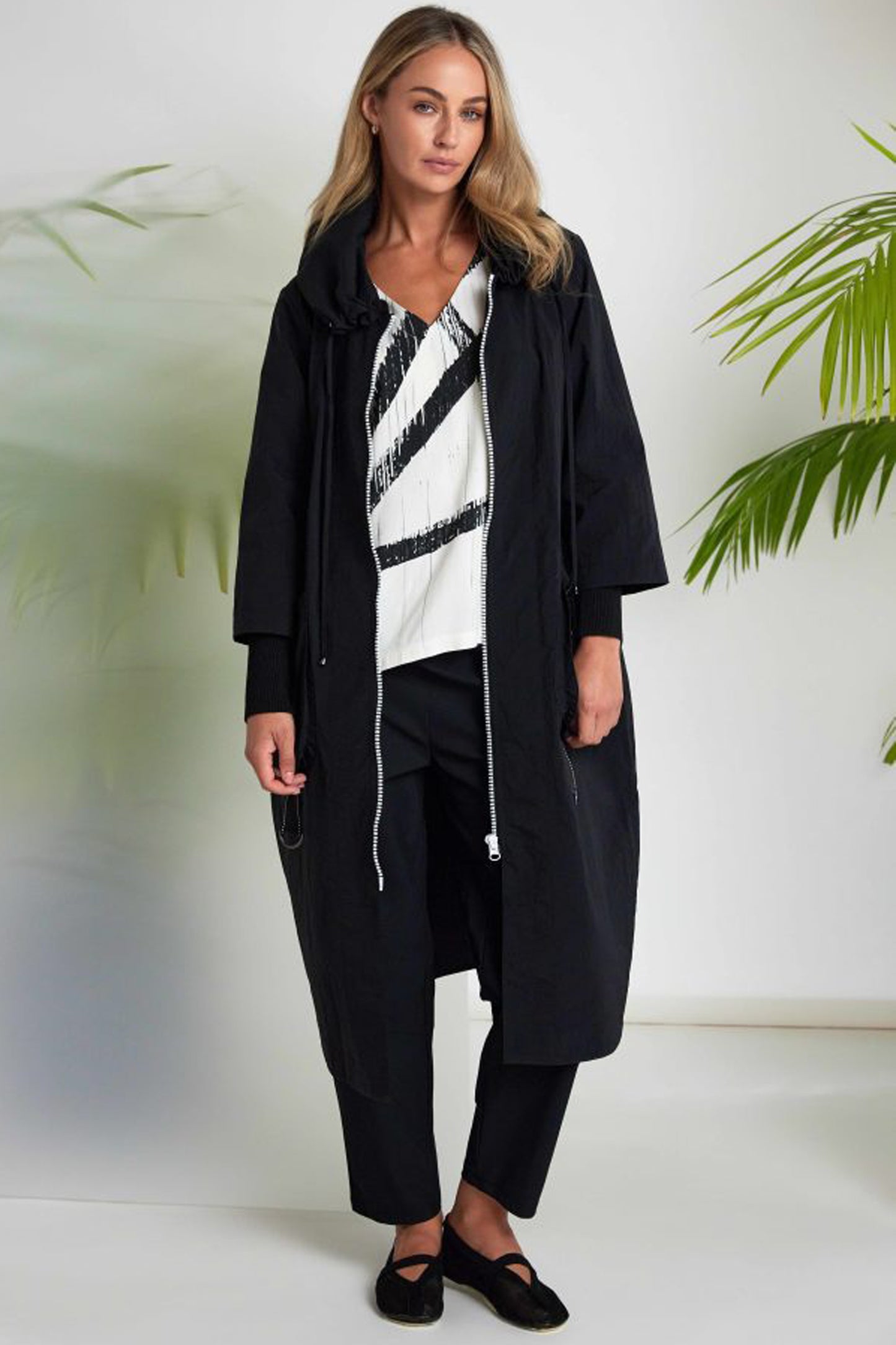 Naya Hooded Coat With D Ring Trim Black NAS26170-09