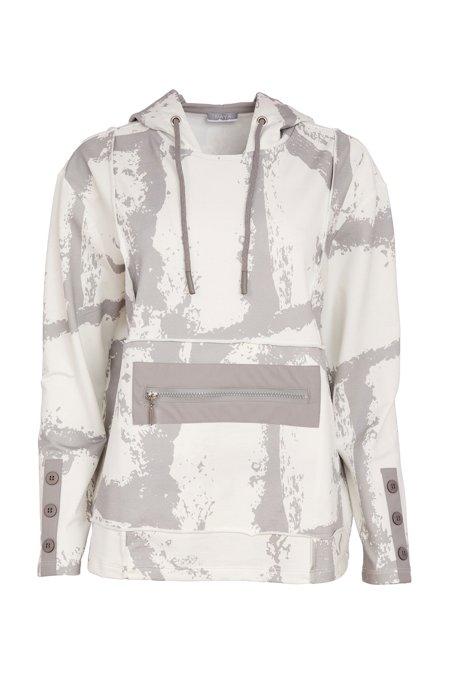 Naya Graphic Print Hooded Top Off White & Taupe NAS26247-171
