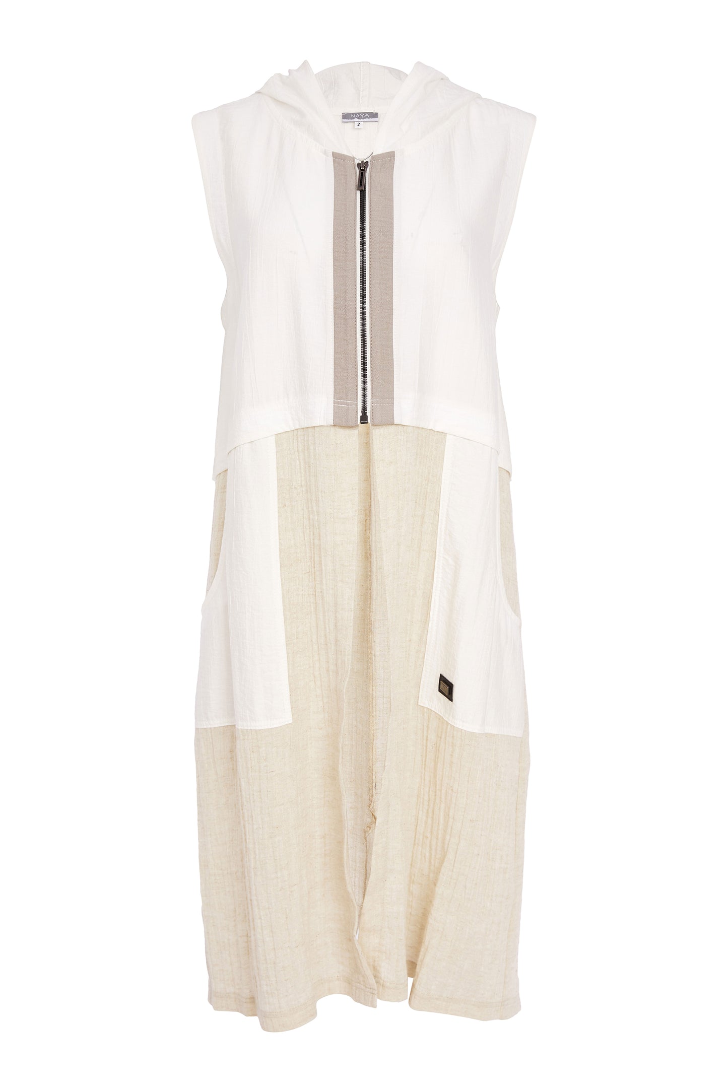 Naya Hooded Waistcoat With Contrast Zip Pebble NAS26157-25