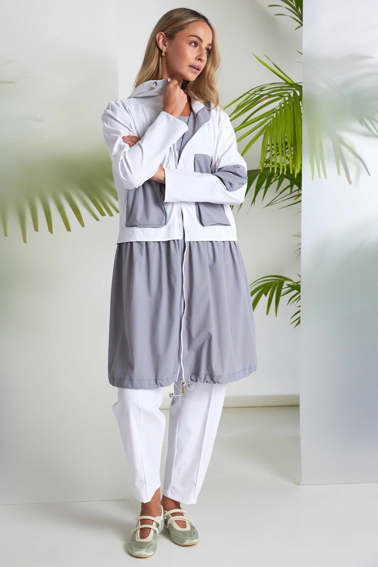 Naya Hooded Jacket With Contrast Sections White & Dove NAS26191-183