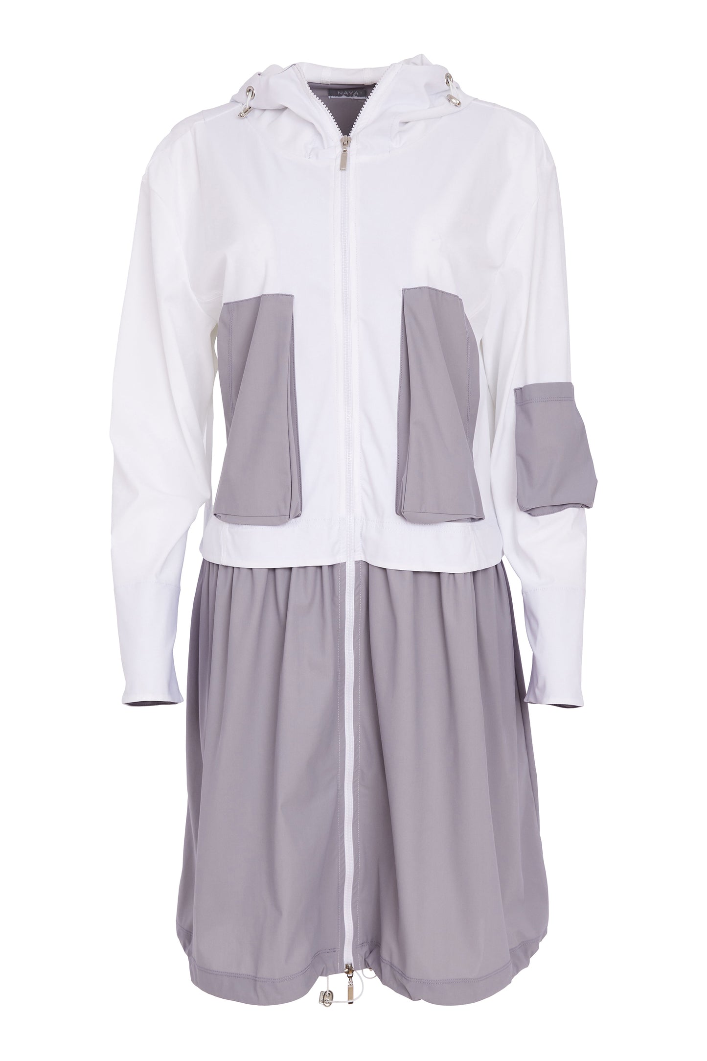 Naya Hooded Jacket With Contrast Sections White & Dove NAS26191-183