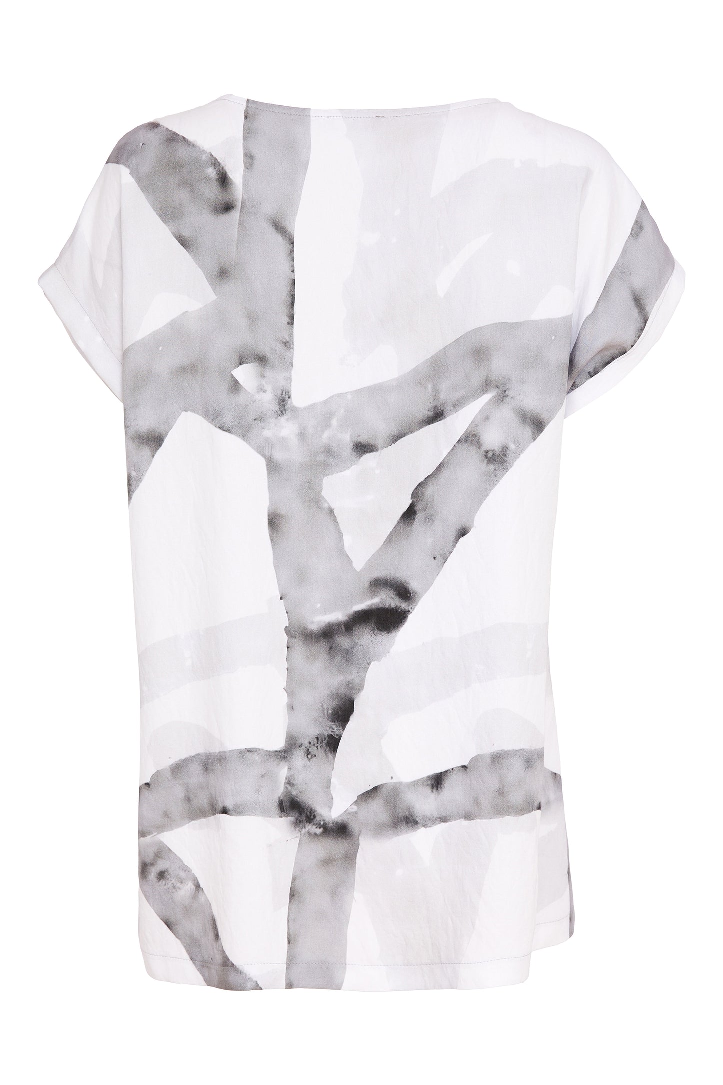 Naya Marbled Ribbon Print Vee Neck Top White & Granite NAS26314-182