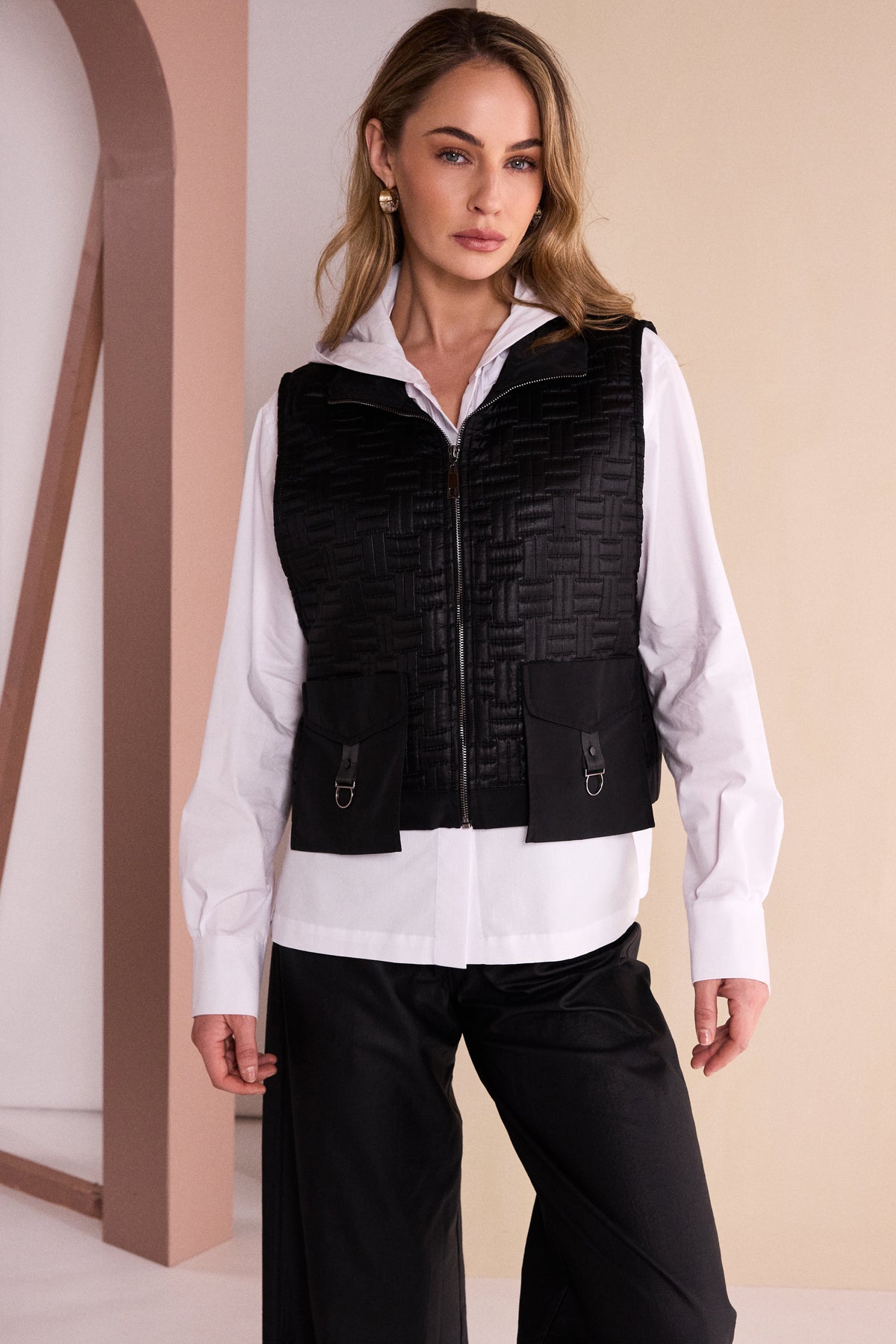 Naya Quilted Pocket Detail Waistcoat Black NAW26179-09