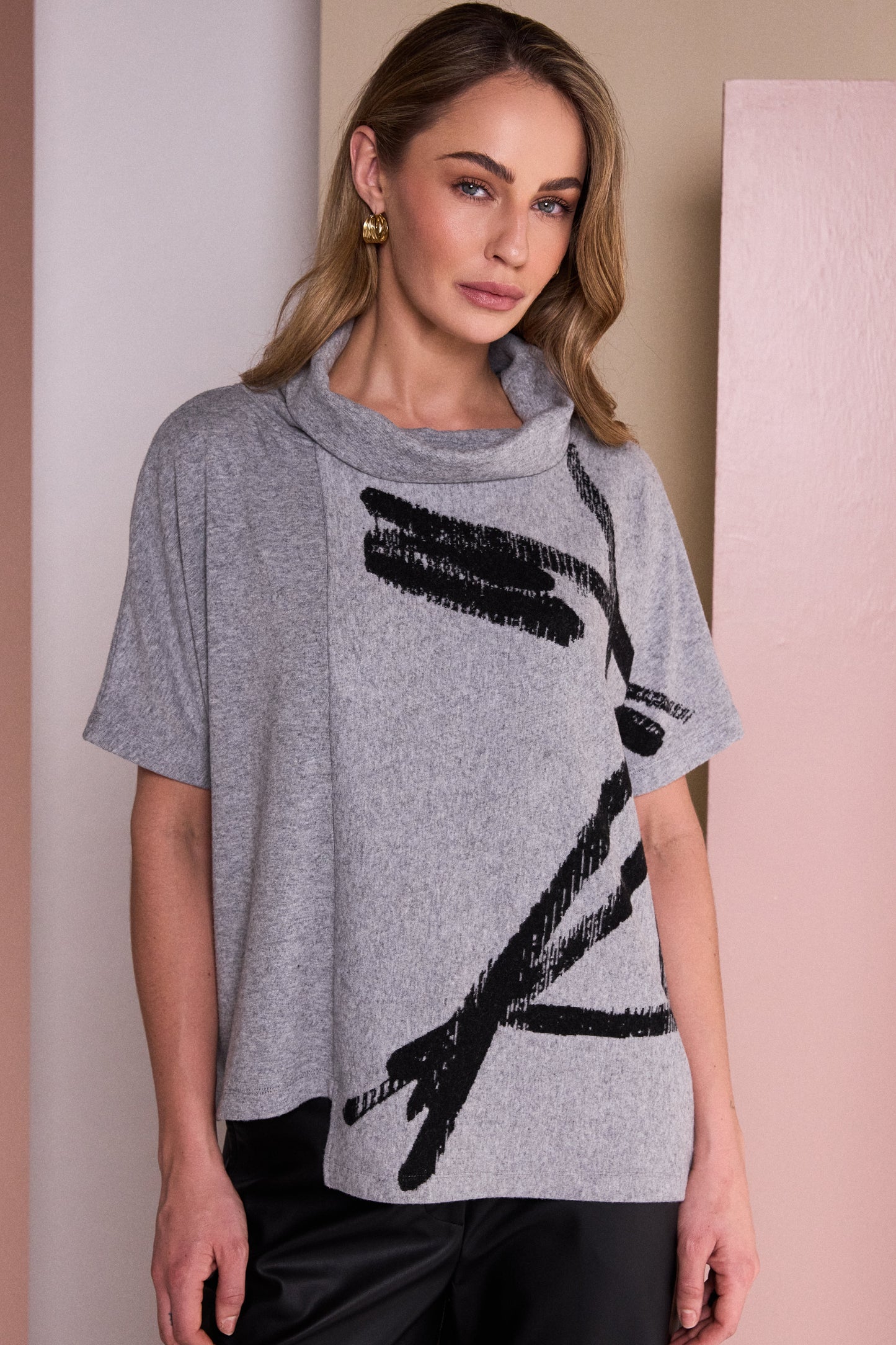 Naya Brush Stroke Print Top Silver/Black NAW26204-859