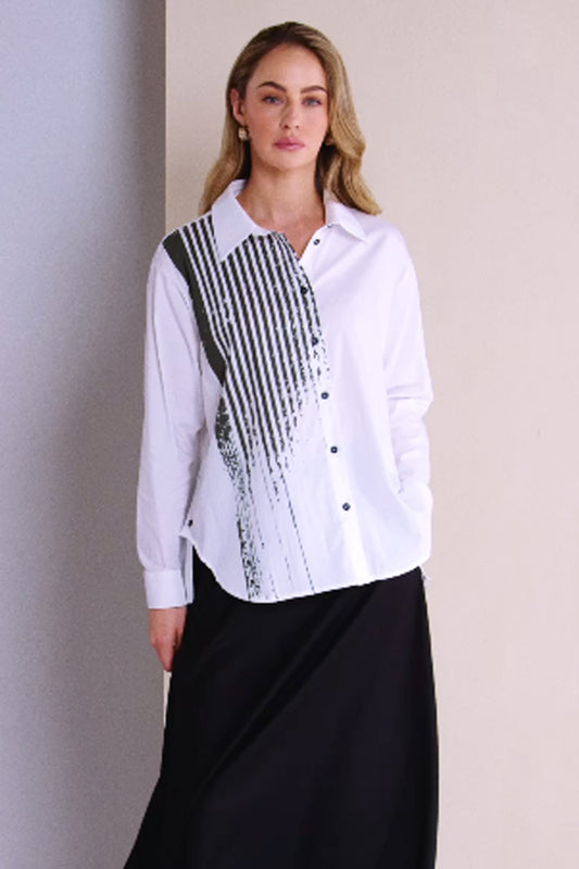 Naya Print Button Through Shirt Black/Thyme NAW26215-151