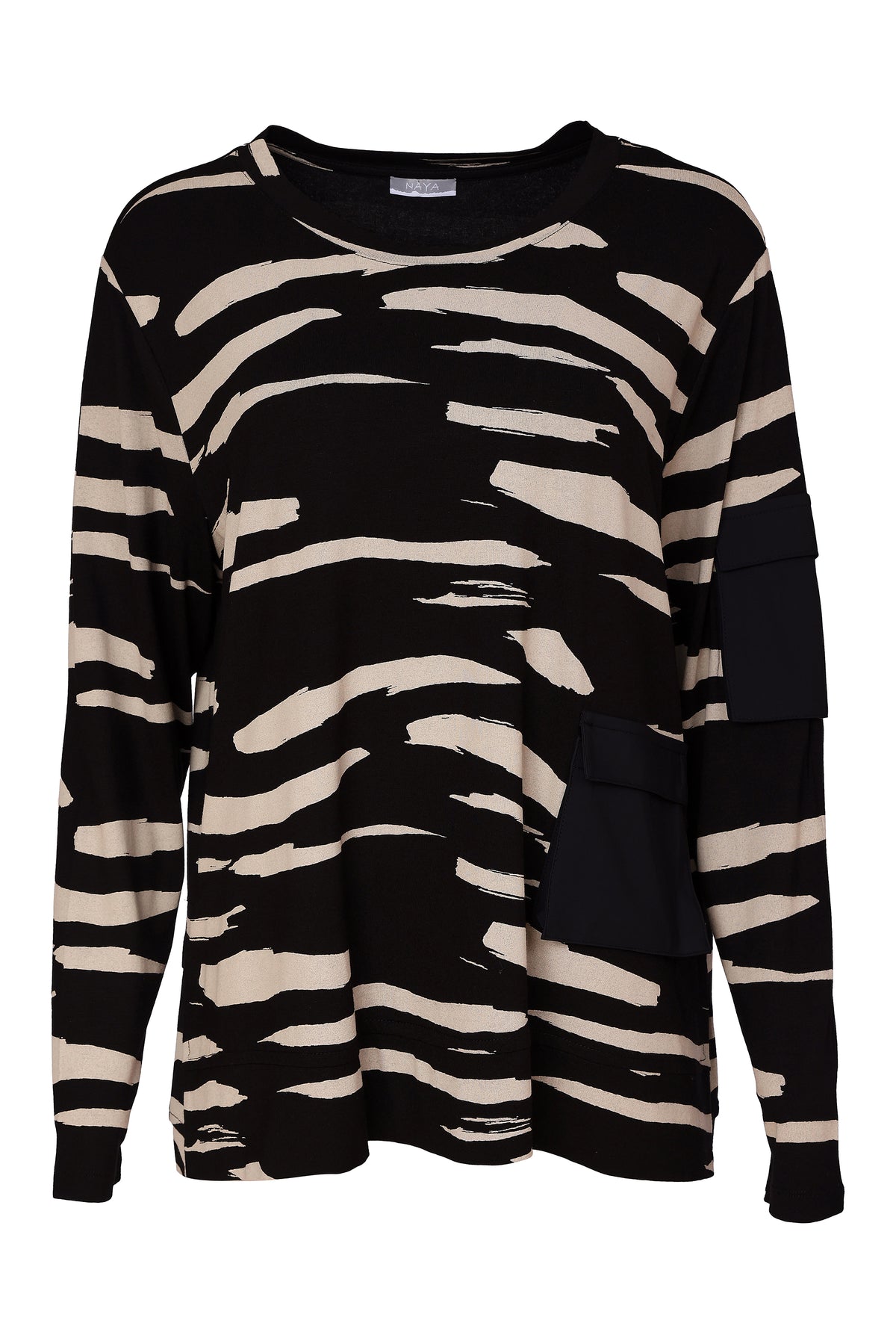 Naya Print Round Neck Top Black/Sand NAW26319-903